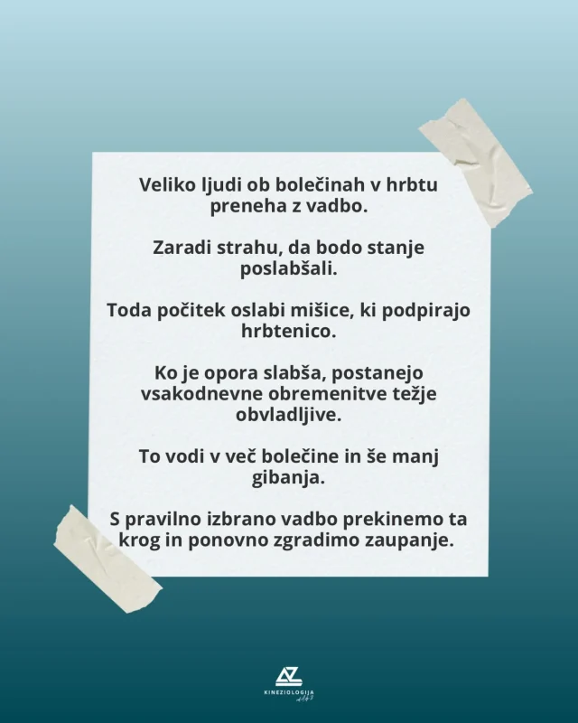 🥱 Počitek ni vedno rešitev.👉 Moč, gibanje in postopna izpostavljenost so pogosto ključ do dolgoročnega izboljšanja bolečin v hrbtu.